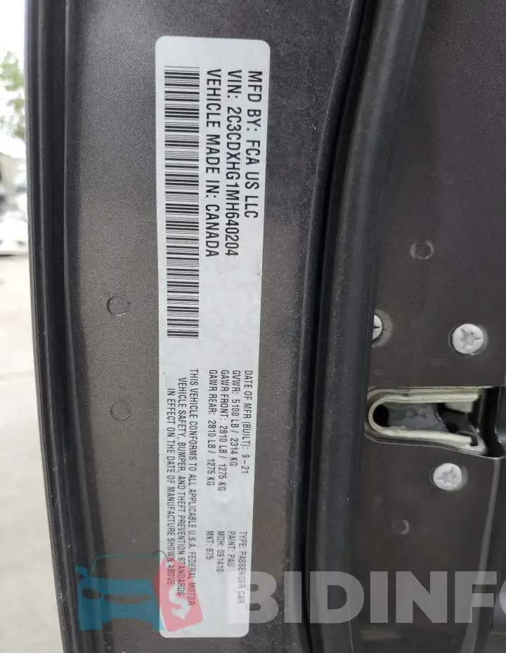 2C3CDXHG1MH640204 Photo# 12