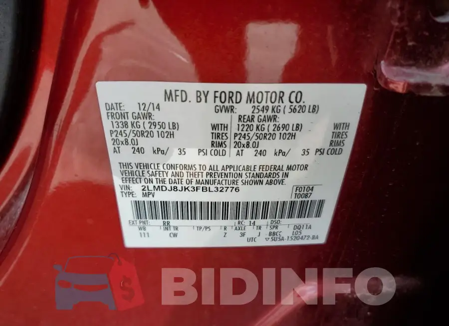2LMDJ8JK3FBL32776 Photo# 14