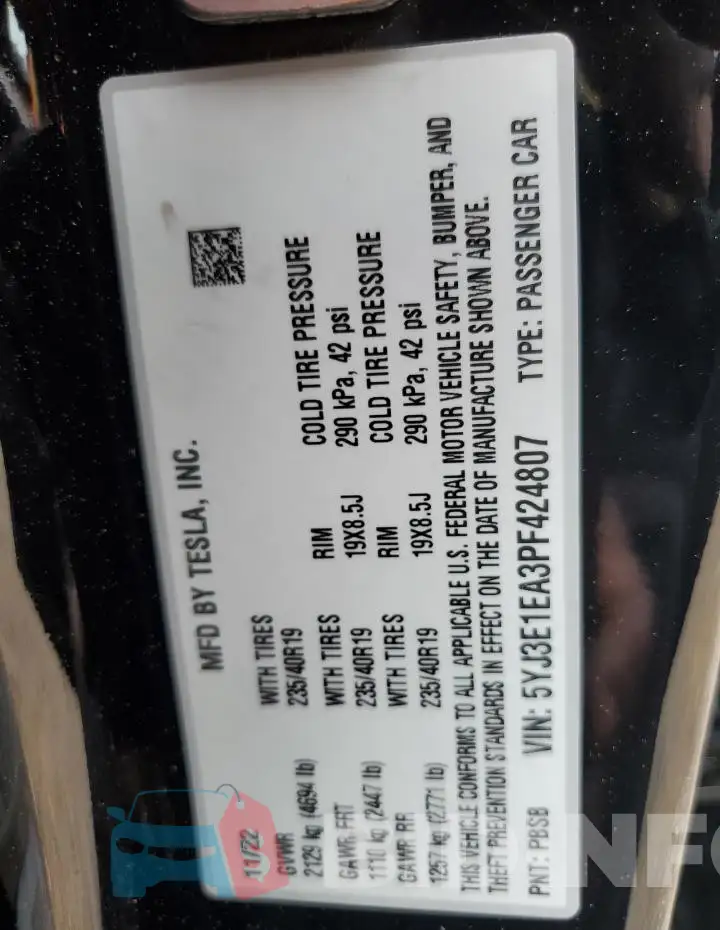 5YJ3E1EA3PF424807 Photo# 12