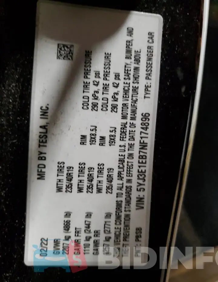 5YJ3E1EB7NF174896 Photo# 13
