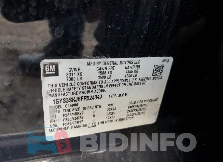 1GYS3SKJ6FR524849 Photo# 13