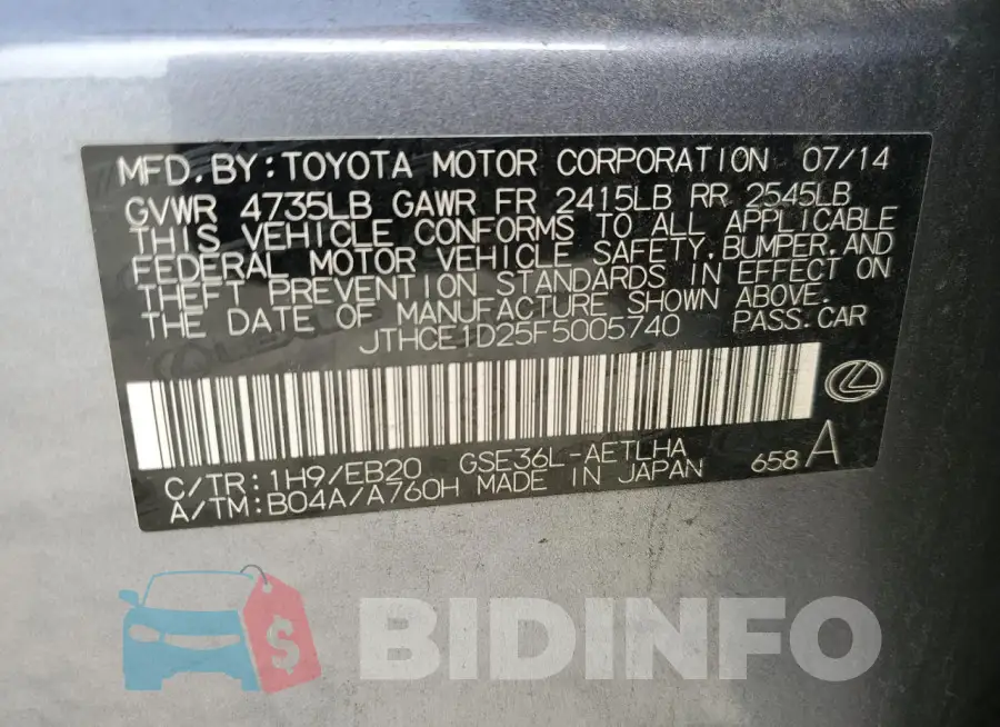 JTHCE1D25F5005740 Photo# 12