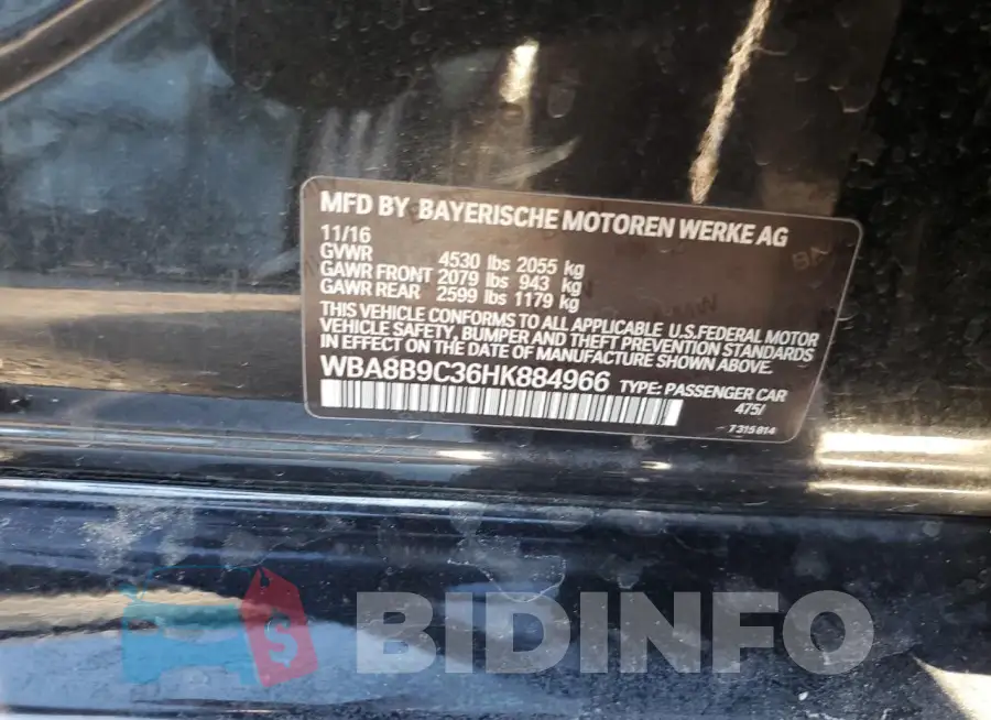 WBA8B9C36HK884966 Photo# 12