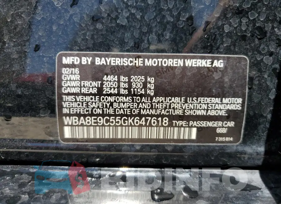 WBA8E9C55GK647618 Photo# 12