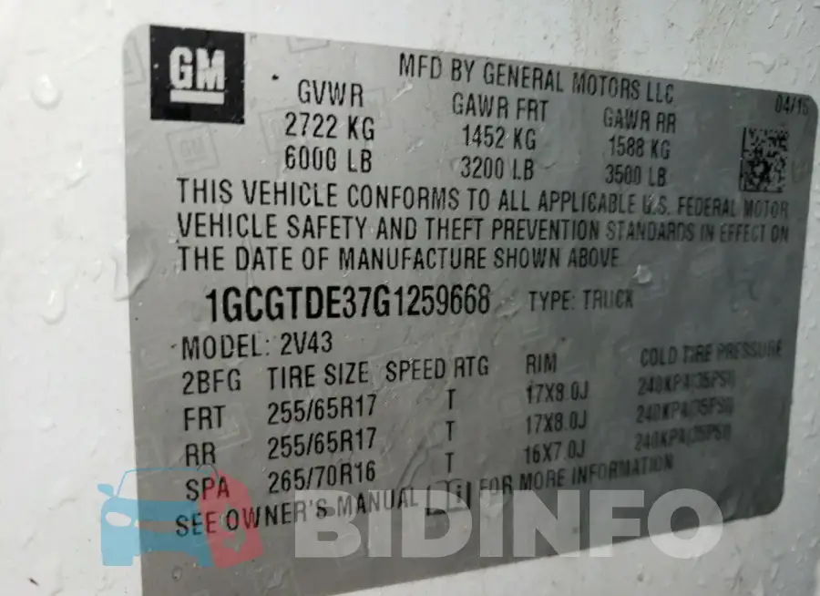 1GCGTDE37G1259668 Photo# 12