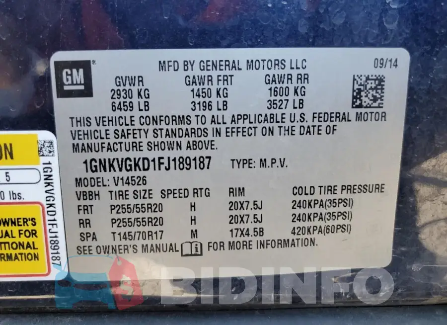 1GNKVGKD1FJ189187 Photo# 14