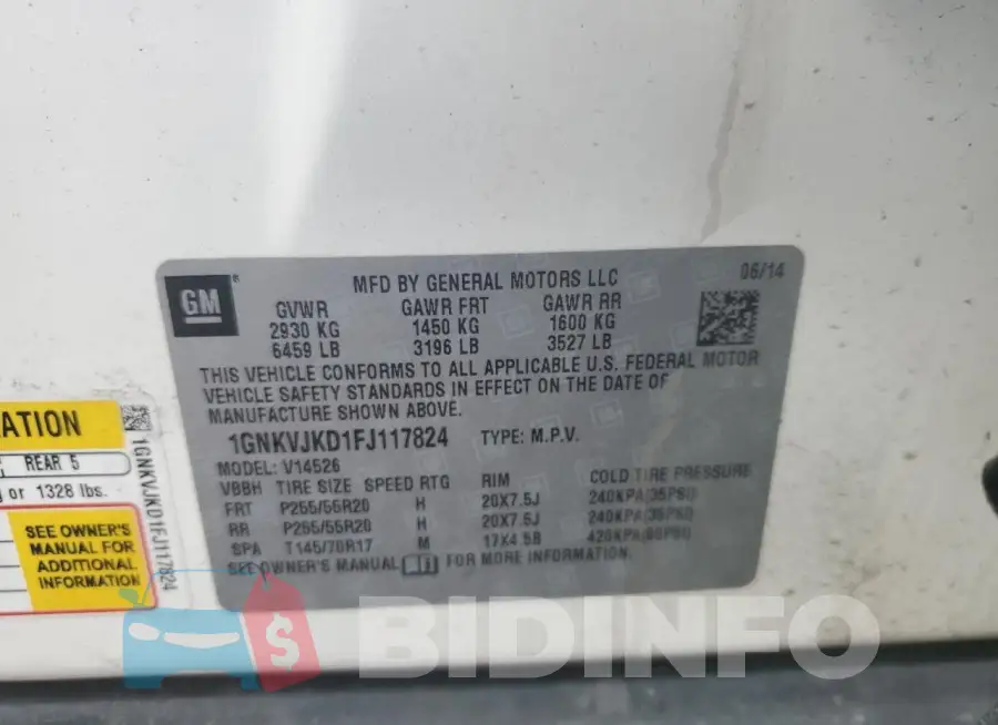 1GNKVJKD1FJ117824 Photo# 13
