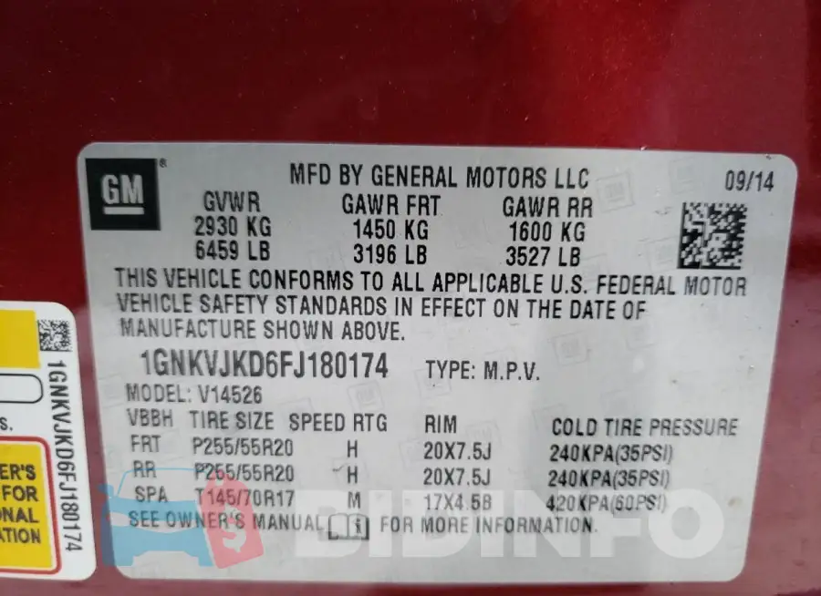 1GNKVJKD6FJ180174 Photo# 14