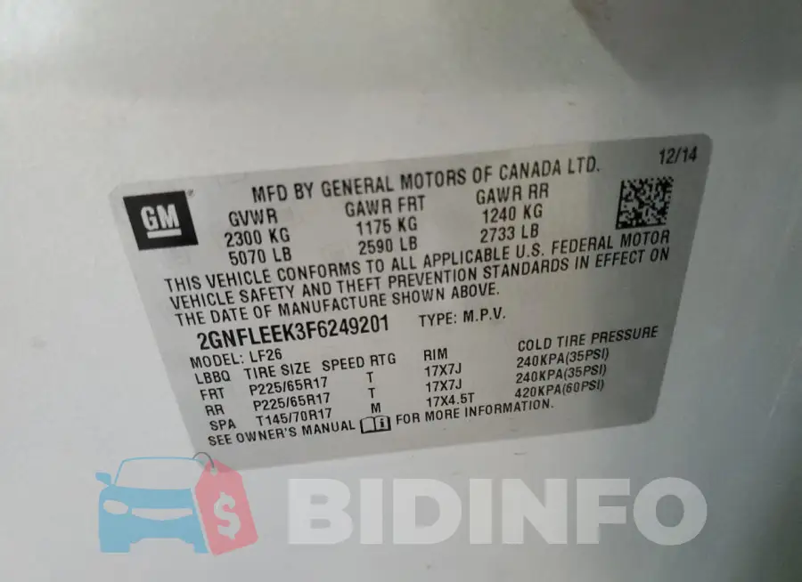 2GNFLEEK3F6249201 Photo# 12