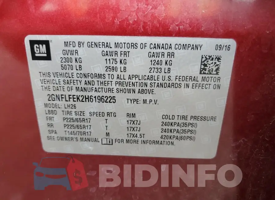 2GNFLFEK2H6196225 Photo# 13