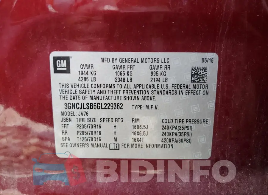 3GNCJLSB6GL229362 Photo# 12