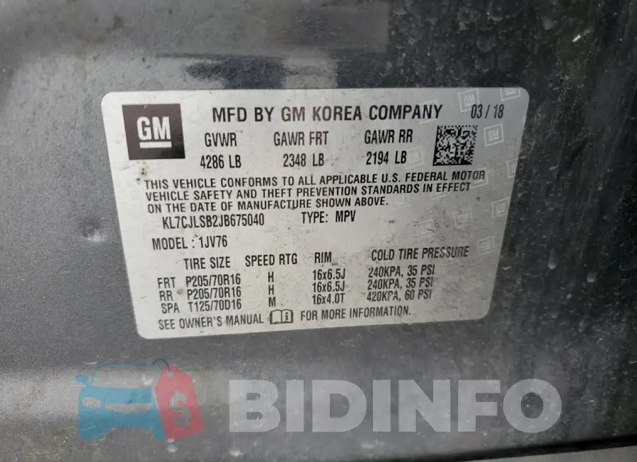 KL7CJLSB2JB675040 Photo# 13