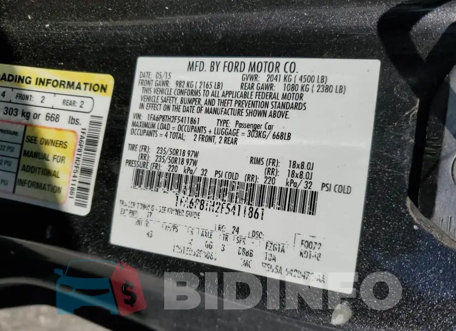 1FA6P8TH2F5411861 Photo# 12