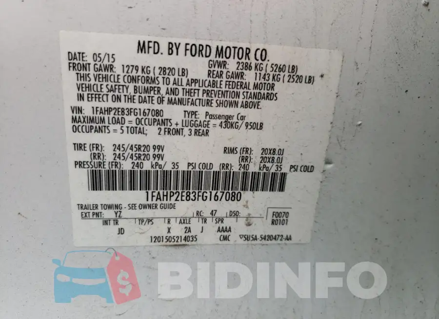 1FAHP2E83FG167080 Photo# 12