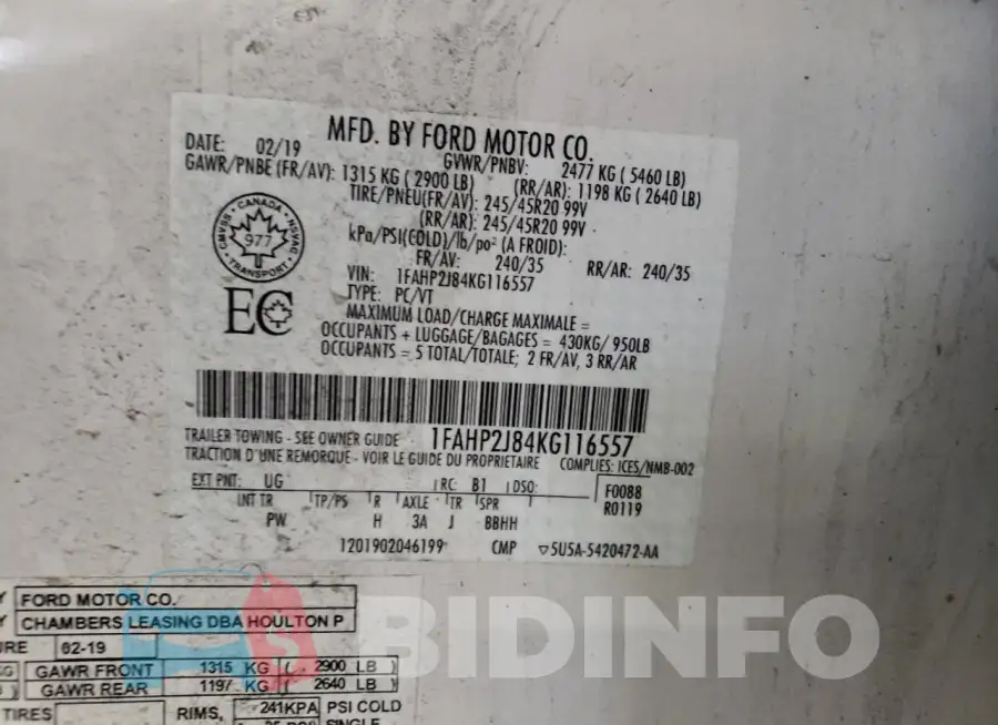 1FAHP2J84KG116557 Photo# 13