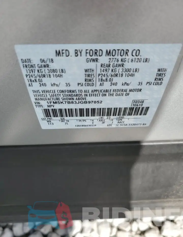 1FM5K7B83JGB97052 Photo# 12