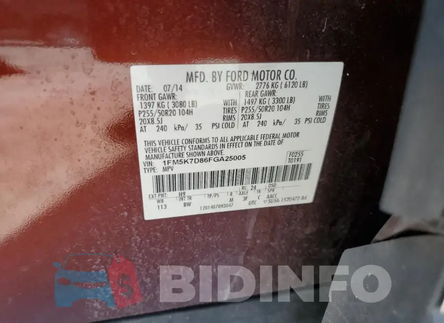 1FM5K7D86FGA25005 Photo# 13