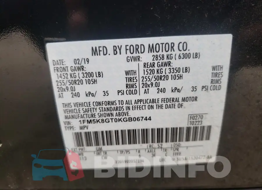 1FM5K8GT0KGB06744 Photo# 10