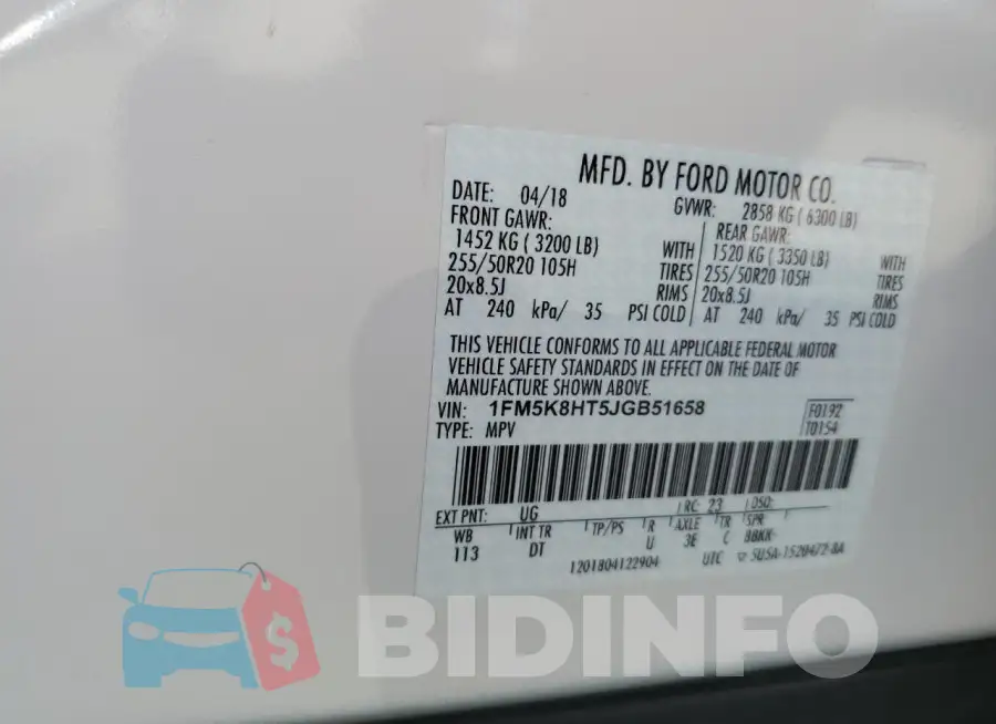 1FM5K8HT5JGB51658 Photo# 14