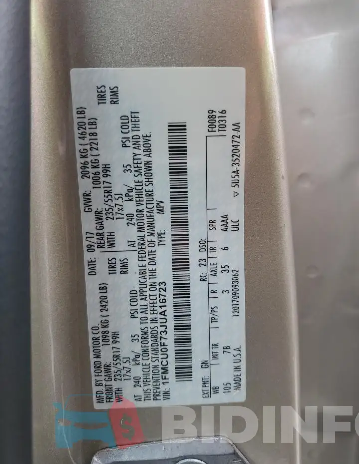 1FMCU0F73JUA16723 Photo# 13