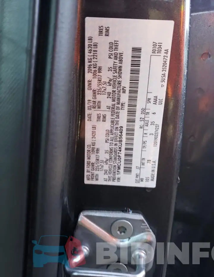 1FMCU0F74KUB56409 Photo# 13
