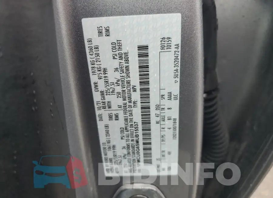 1FMCU0G65MUB15537 Photo# 12