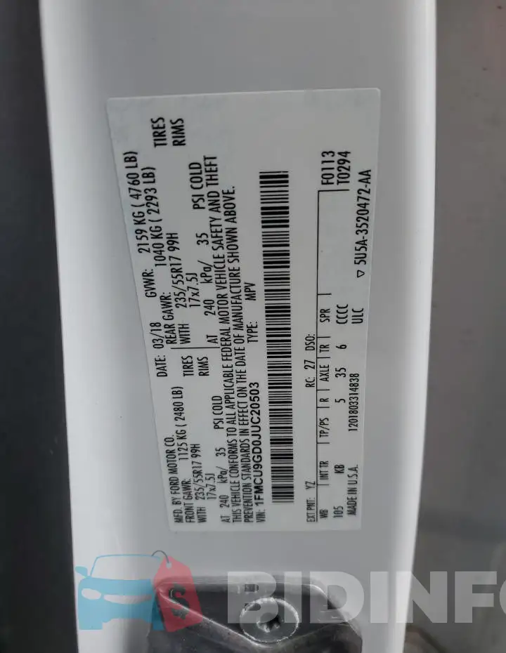 1FMCU9GD0JUC20503 Photo# 13