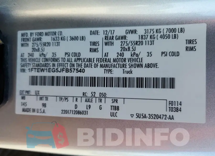 1FTEW1EG5JFB57540 Photo# 12