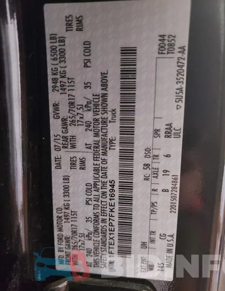 1FTEX1EP7FKE16945 Photo# 12