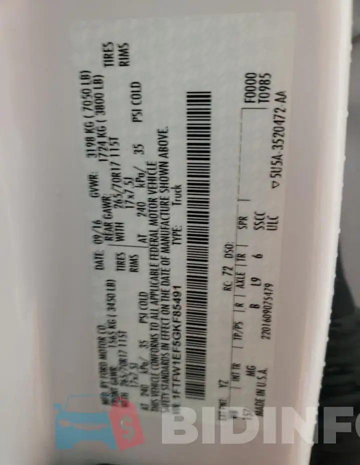 1FTFW1EF5GKF85491 Photo# 12