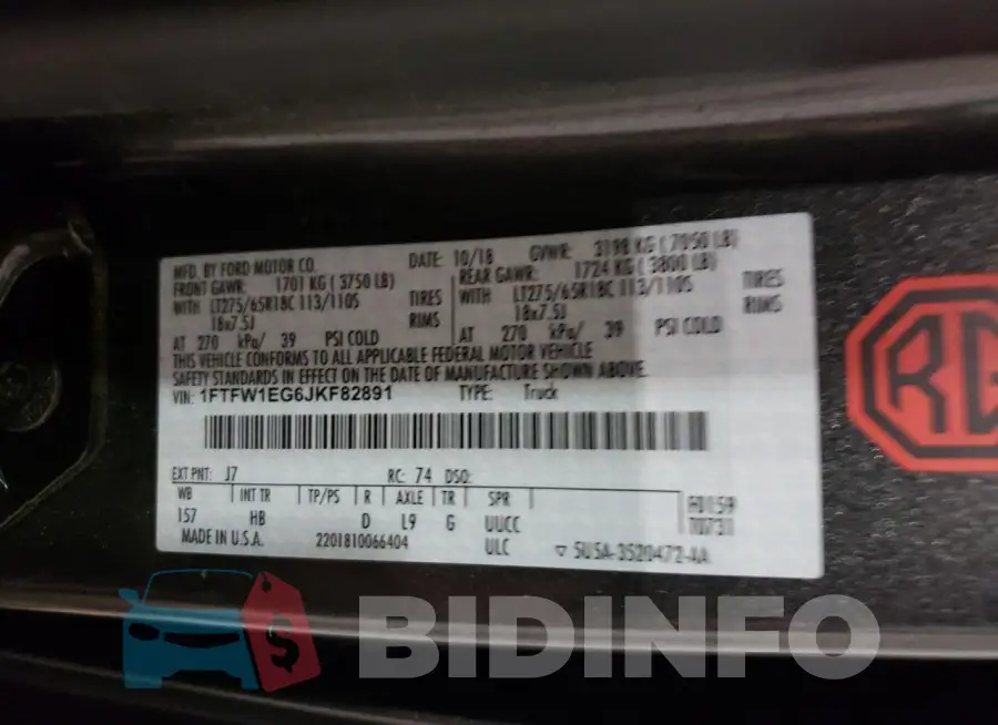 1FTFW1EG6JKF82891 Photo# 12