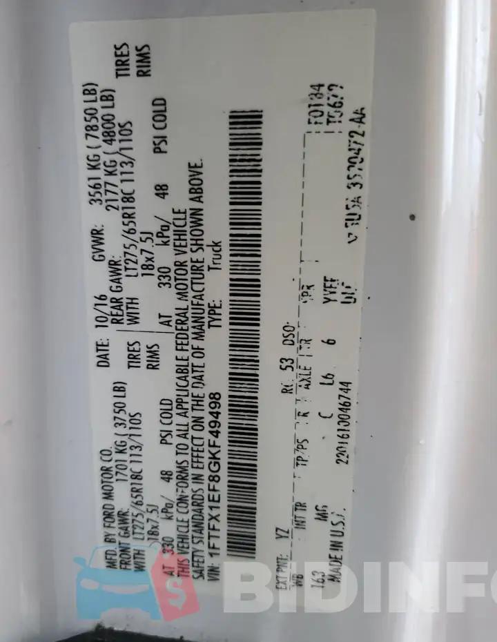 1FTFX1EF8GKF49498 Photo# 13