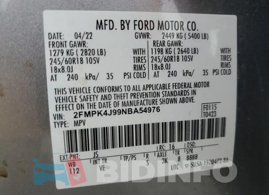2FMPK4J99NBA54976 Photo# 13