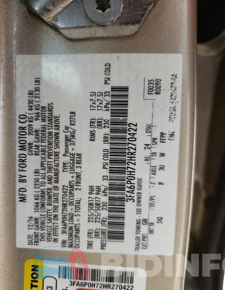 3FA6P0H72HR270422 Photo# 13