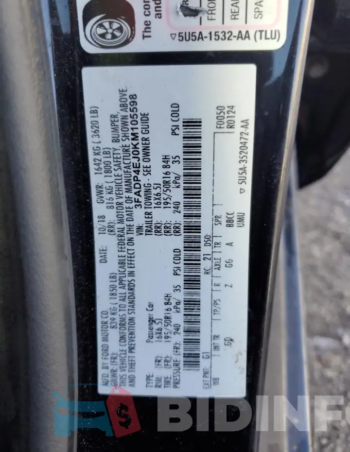 3FADP4EJ0KM105598 Photo# 13