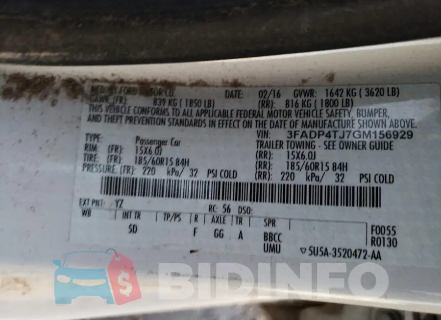 3FADP4TJ7GM156929 Photo# 13