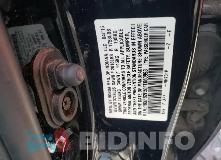 19XFB2F50FE060993 Photo# 13