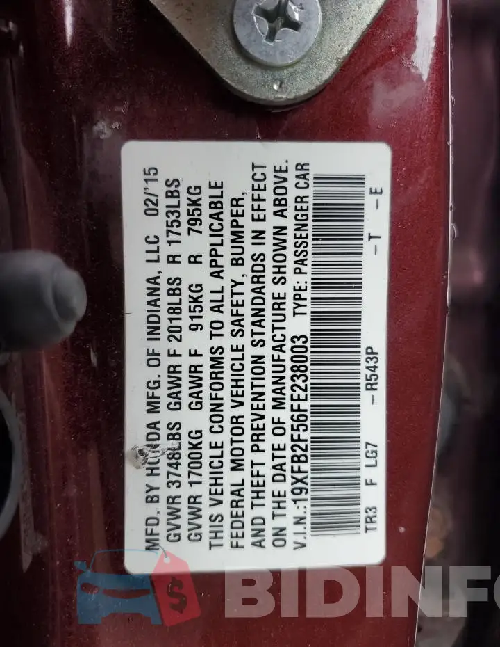 19XFB2F56FE238003 Photo# 12