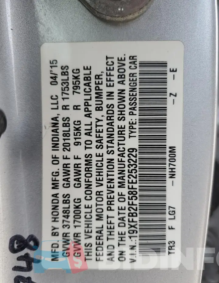 19XFB2F58FE253229 Photo# 12