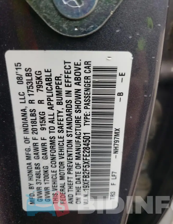 19XFB2F5XFE284501 Photo# 12