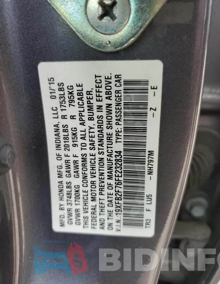 19XFB2F76FE232834 Photo# 12