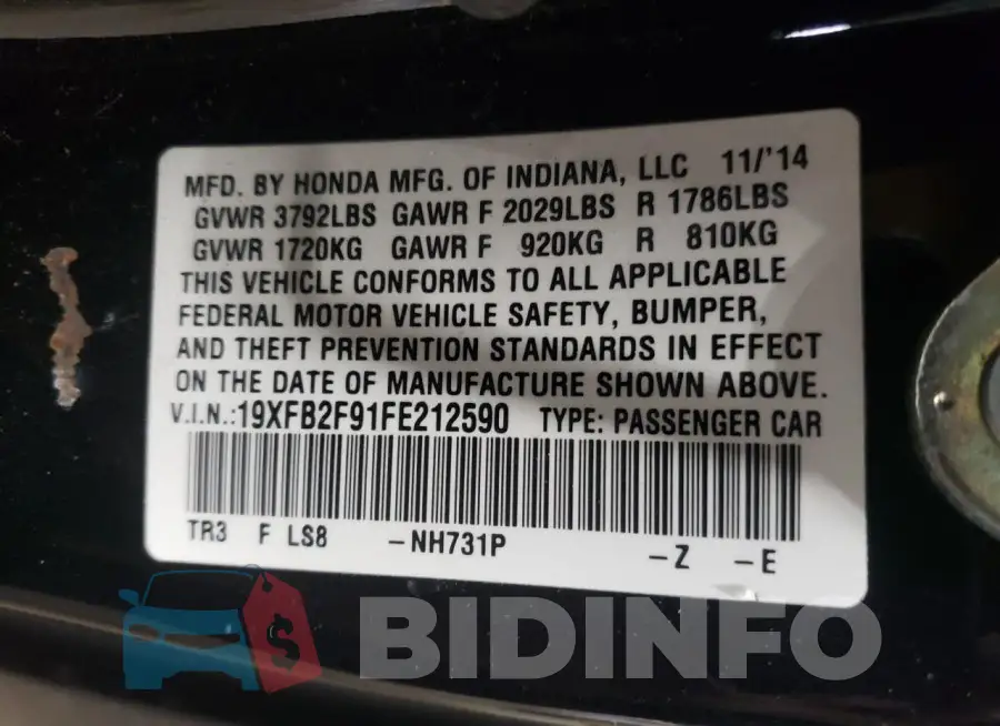 19XFB2F91FE212590 Photo# 12