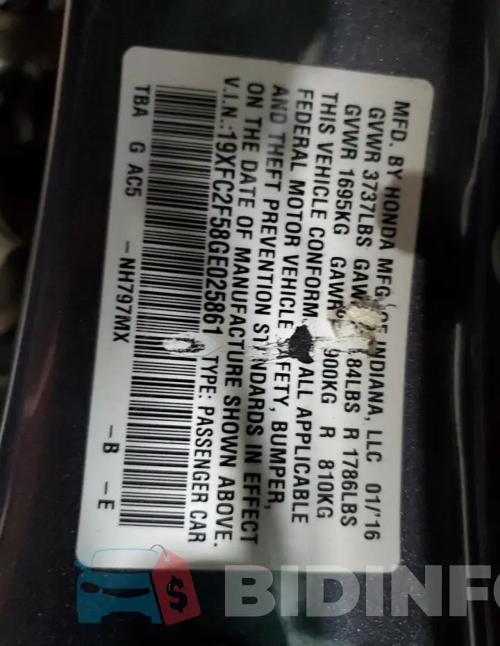 19XFC2F58GE025861 Photo# 12