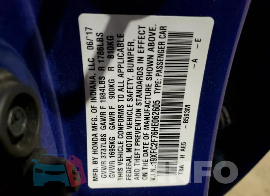 19XFC2F76HE062605 Photo# 12