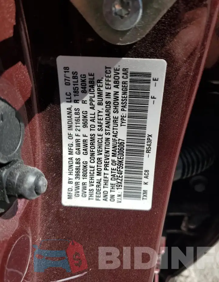 19XZE4F59KE006067 Photo# 13