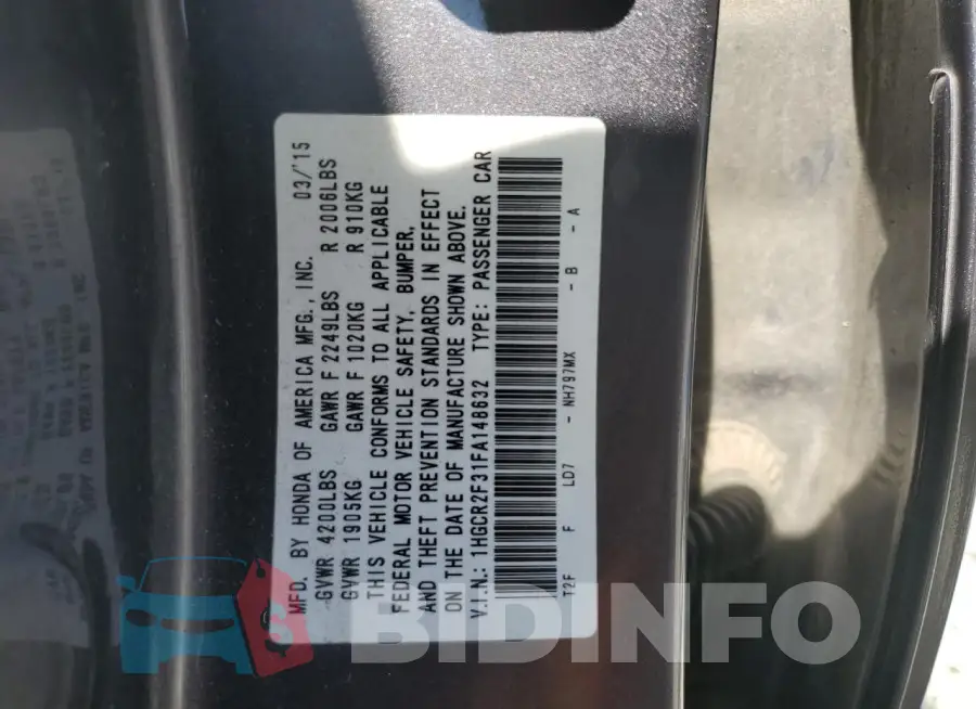 1HGCR2F31FA148632 Photo# 12