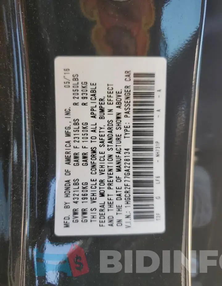 1HGCR2F77GA228134 Photo# 12