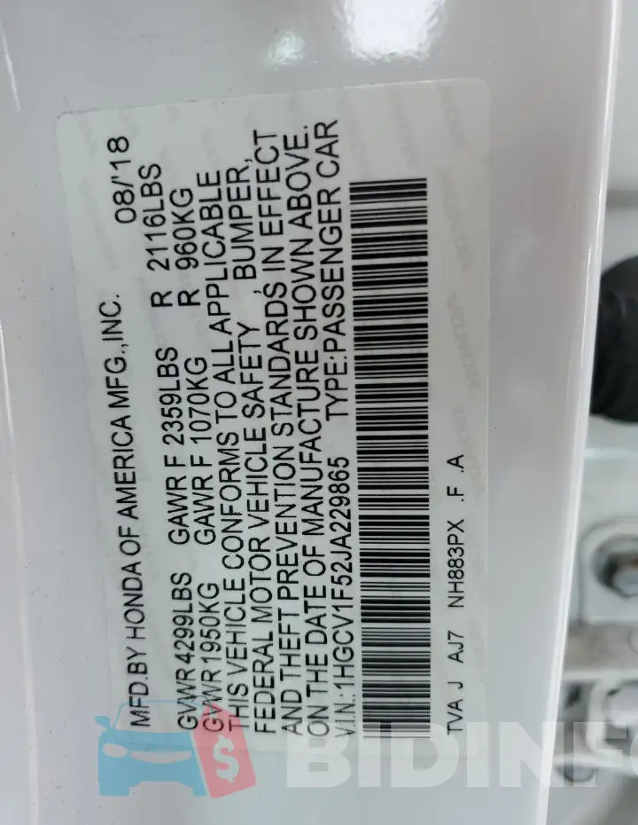 1HGCV1F52JA229865 Photo# 13