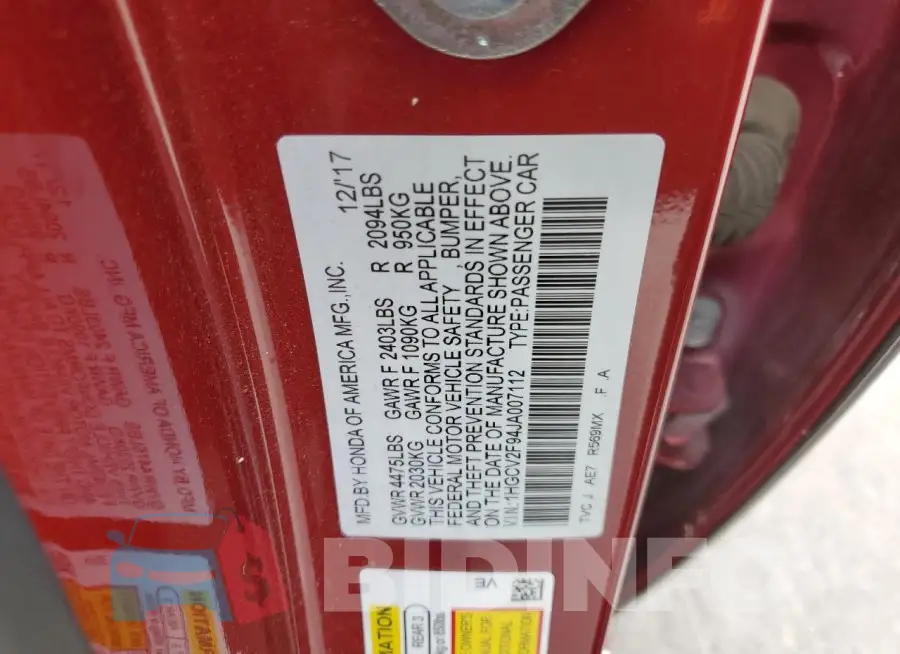 1HGCV2F94JA007112 Photo# 12