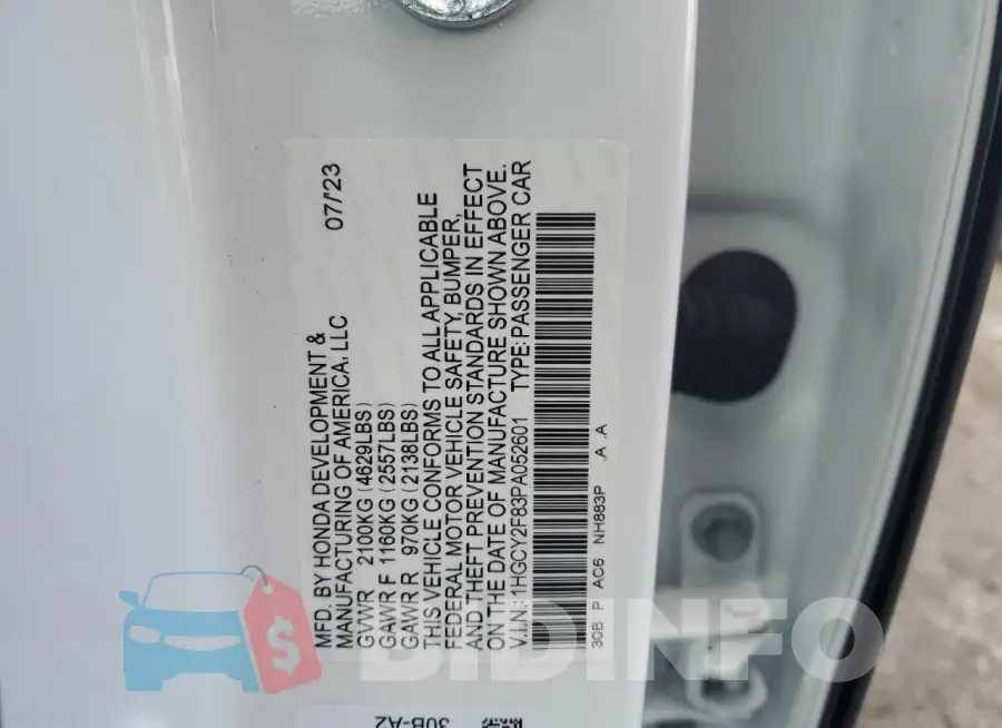 1HGCY2F83PA052601 Photo# 12